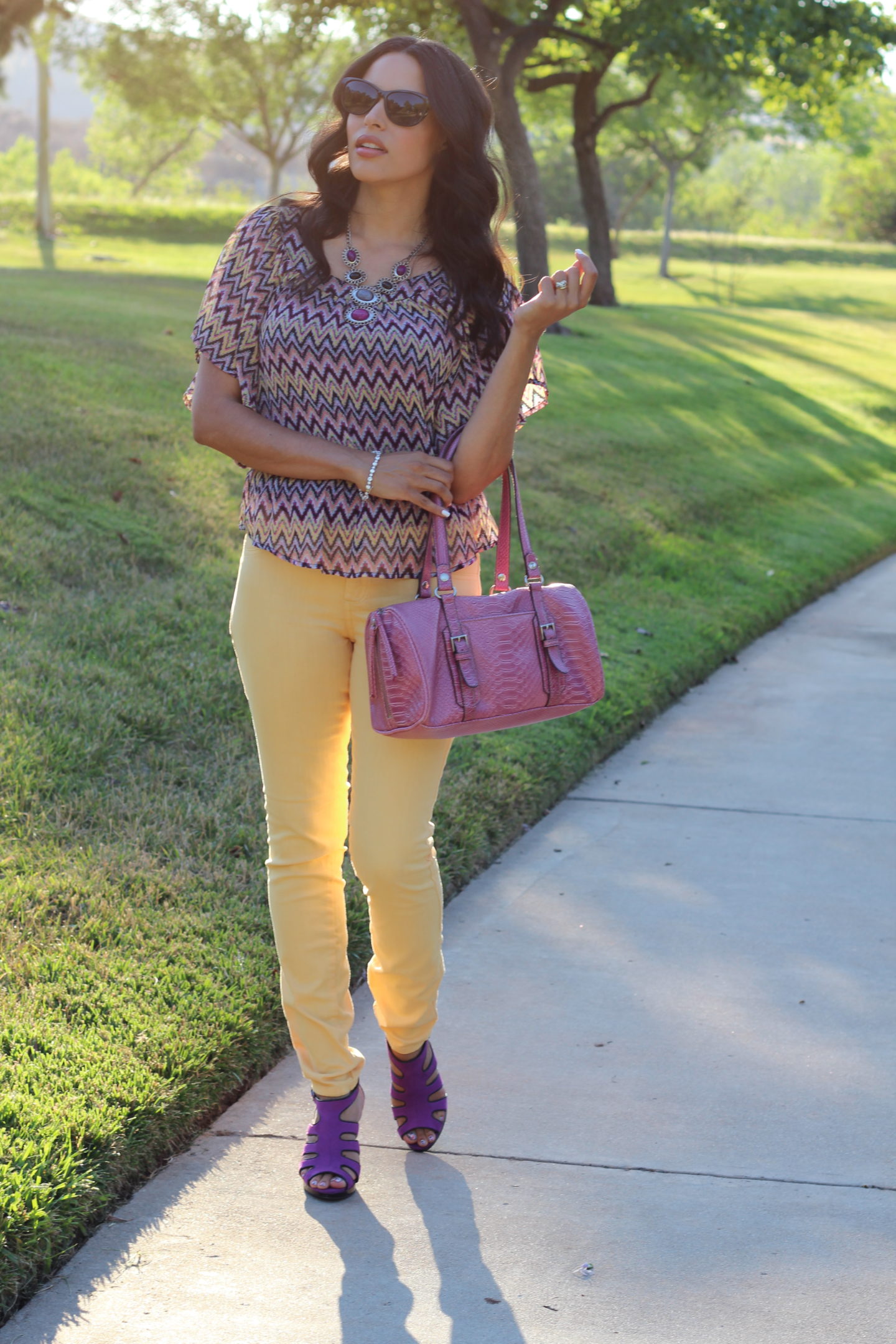 A Chevron Blouse & Yellow Jeans | The Dressy Chick