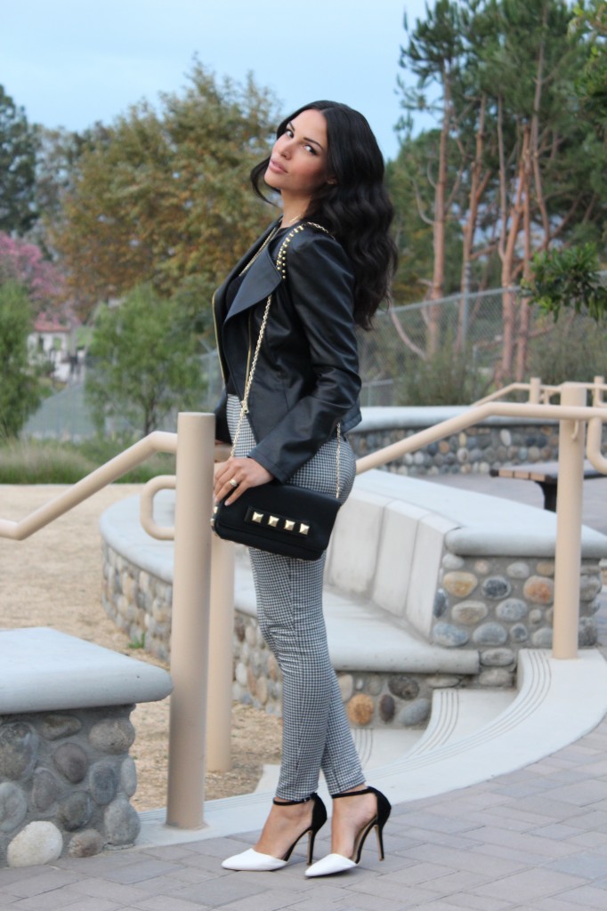 Vegan Leather Moto + High Waisted Pants | The Dressy Chick